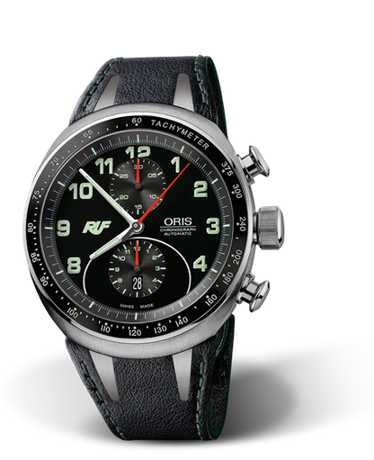 RUF CTR3 Chronograph Limited Edition, 44.50mm, Black, Leather Strap, Stainless steel Oris Quick Lock security crown and pushers, Multi-piece titanium case, ceramic tachymeter scale top ring