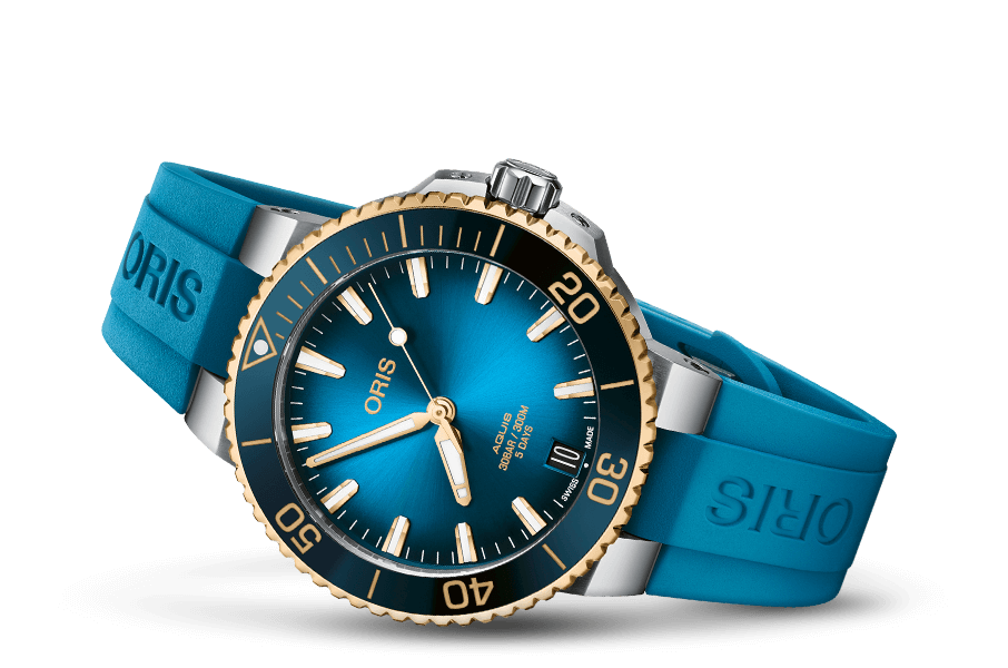 Aquis Date Calibre 400, Blue, Rubber Strap