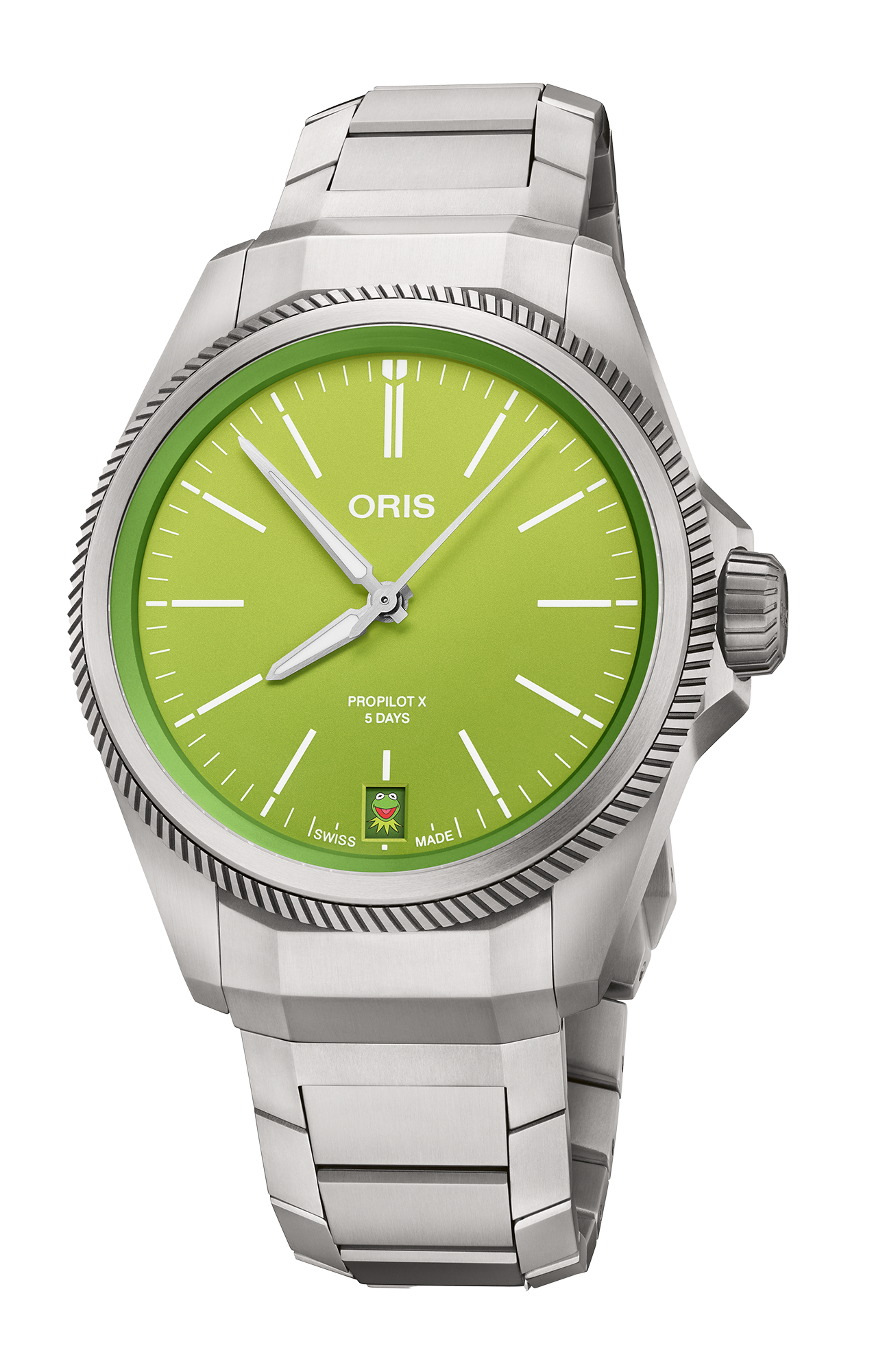 ProPilot X Kermit Edition, 39.00 mm, Green, Titanium Strap, Titanium screw-in security crown, Multi-piece titanium case