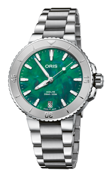 Oris X Bracenet, 36.50 mm, Green, Stainless steel Strap, Stainless steel screw-in security crown, Multi-piece stainless steel case, minutes scale top ring