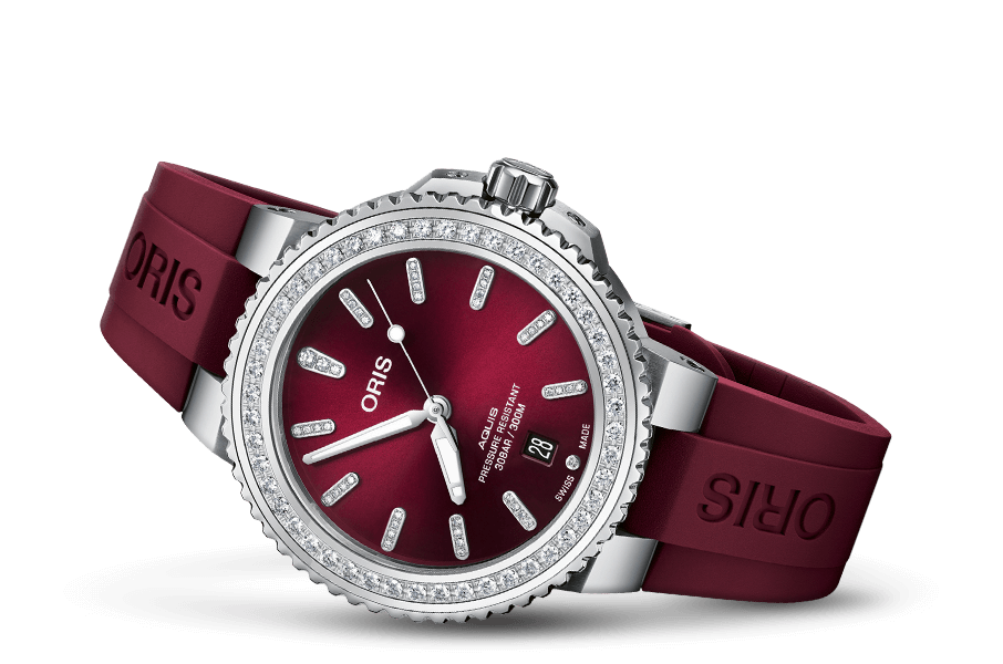 Aquis Date Diamonds, Red, Rubber Strap