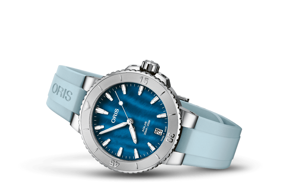 Aquis Date, Blue, Rubber Strap