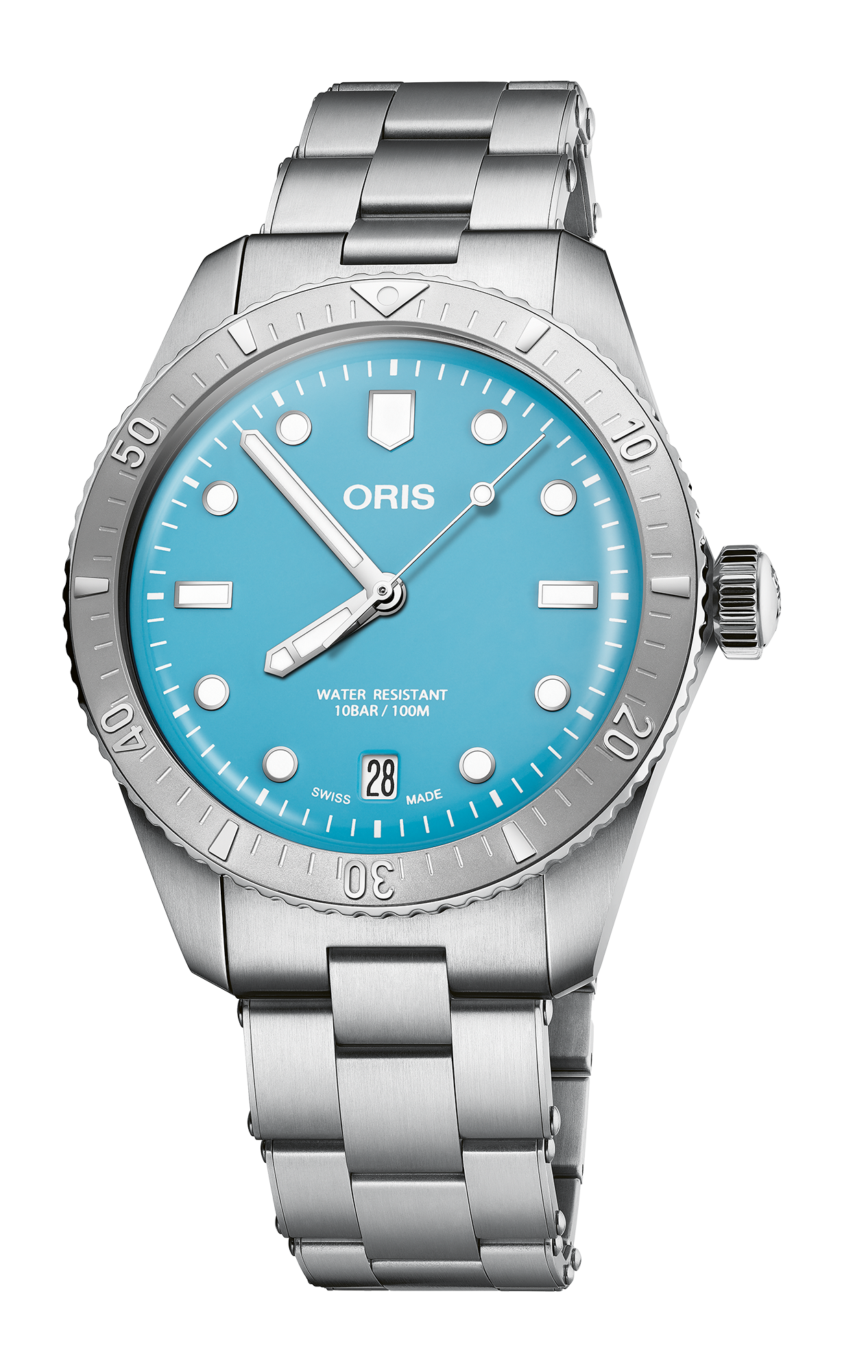 Divers Sixty-Five 'Cotton Candy', 38.00 mm, Blue, Stainless steel Strap, Stainless steel screw-in security crown, Multi-piece stainless steel case, minutes scale top ring