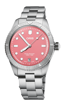 Divers Sixty-Five 'Cotton Candy', 38.00 mm, Red, Stainless steel Strap, Stainless steel screw-in security crown, Multi-piece stainless steel case, minutes scale top ring