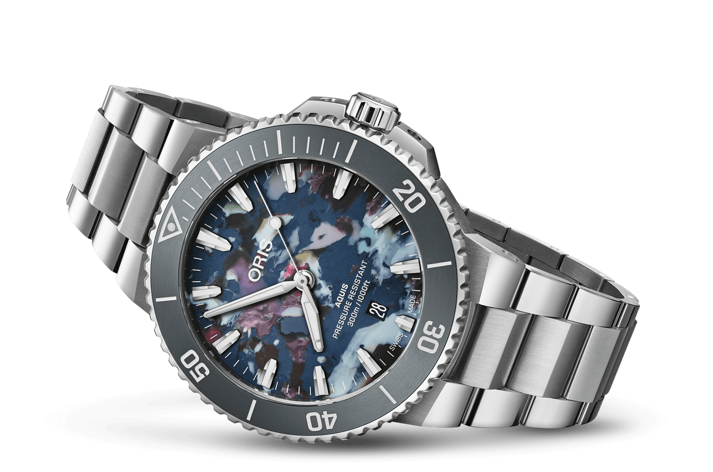 Aquis Date Upcycle, Multicoloured, Stainless steel Strap