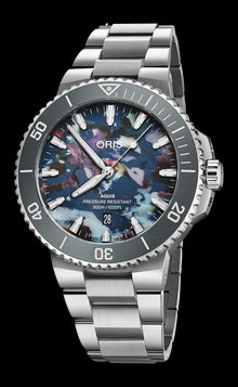 Aquis Date Upcycle, 43.50 mm, Multicoloured, Stainless steel Strap, Stainless steel screw-in security crown, Multi-piece stainless steel case, ceramic minutes scale top ring