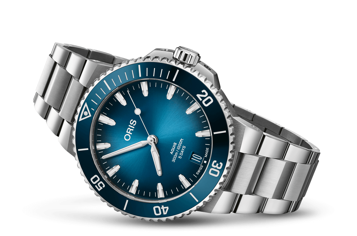 Aquis Date Calibre 400, Blue, Stainless steel Strap