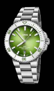 Aquis Date Taste of Summer, 41.50 mm, Green, Stainless steel Strap, Stainless steel screw-in security crown, Multi-piece stainless steel case, ceramic minutes scale top ring