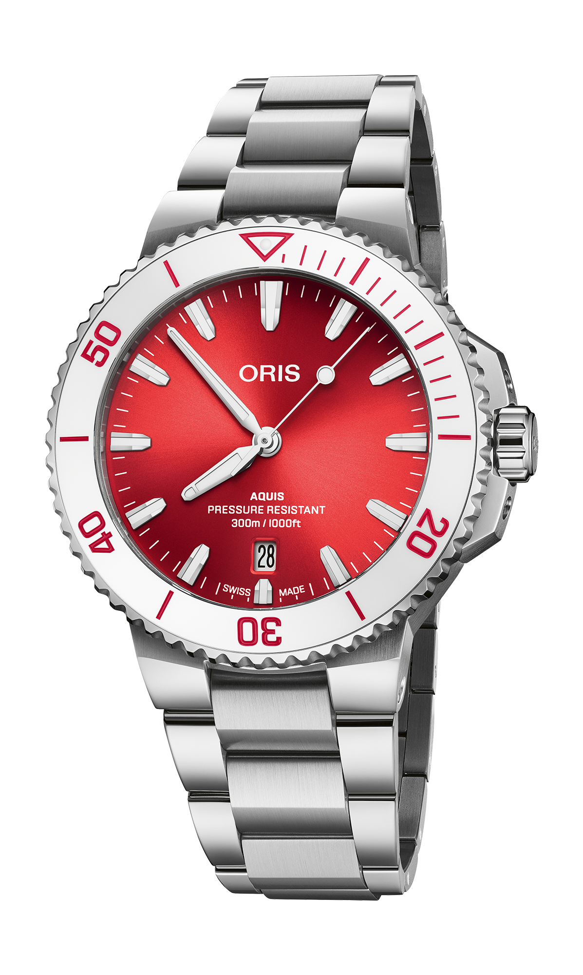 Aquis Date Taste of Summer, 41.50 mm, Red, Stainless steel Strap, Stainless steel screw-in security crown, Multi-piece stainless steel case, ceramic minutes scale top ring
