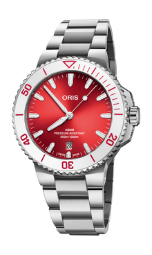 Aquis Date Taste of Summer, 41.50 mm, Red, Stainless steel Strap, Stainless steel screw-in security crown, Multi-piece stainless steel case, ceramic minutes scale top ring