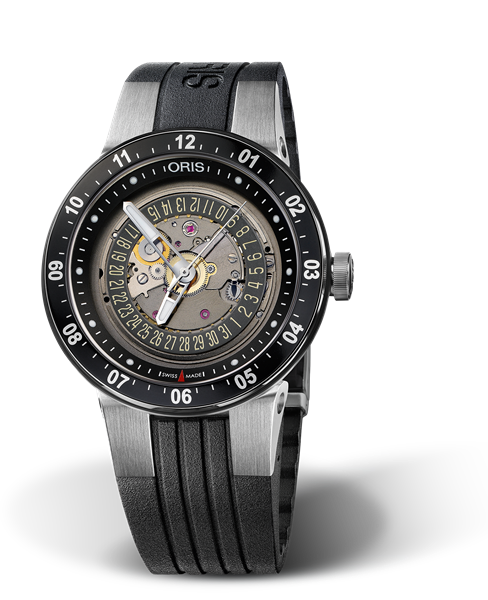 WilliamsF1 Team Skeleton Engine Date, 42mm, Black, Rubber Strap, Stainless steel crown, Multi-piece stainless steel case, hours scale top ring, flexible lugs