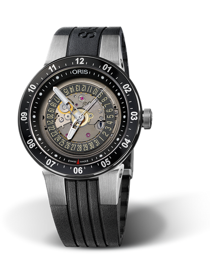 WilliamsF1 Team Skeleton Engine Date, 42mm, Black, Rubber Strap, Stainless steel crown, Multi-piece stainless steel case, hours scale top ring, flexible lugs