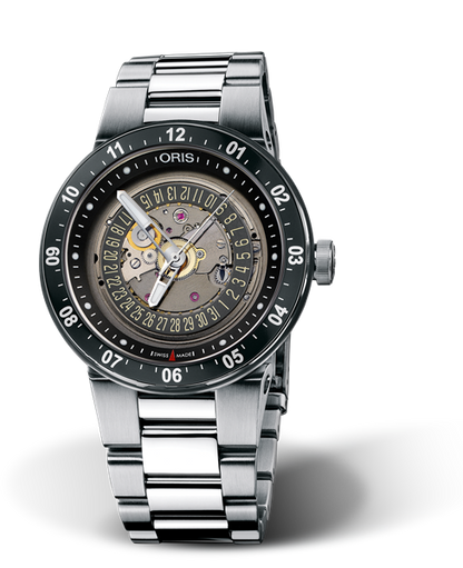 WilliamsF1 Team Skeleton Engine Date, 42mm, Black, Stainless steel Strap, Stainless steel crown, Multi-piece stainless steel case, hours scale top ring, flexible lugs