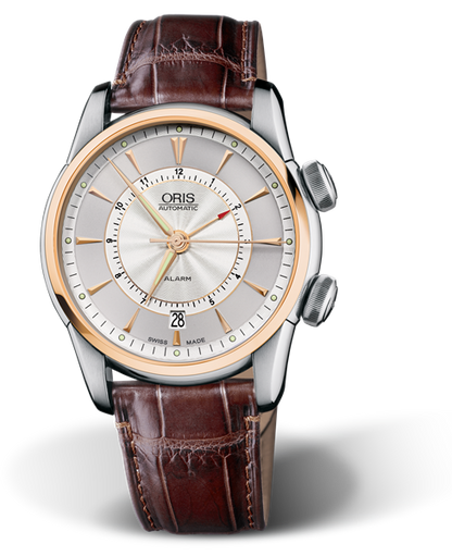 Artelier Alarm, 42.50mm, Grey, Leather Strap, Stainless steel crowns, Multi-piece stainless steel case, 18K rose gold top ring