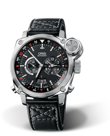 BC4 Flight Timer, 42.70 mm, Black, Leather Strap, Stainless steel Oris Quick Lock security crown, vertical crown and pushers, Multi-piece stainless steel case