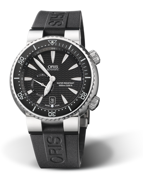 Divers Titan 'C' Small Second, Date, 44.00 mm, Black, Rubber Strap, Stainless steel screw-in security crown and Helium valve, Multi-piece titanium case, ceramic minutes scale top ring