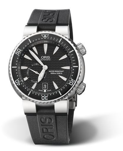 Divers Titan 'C' Small Second, Date, 44.00 mm, Black, Rubber Strap, Stainless steel screw-in security crown and Helium valve, Multi-piece titanium case, ceramic minutes scale top ring
