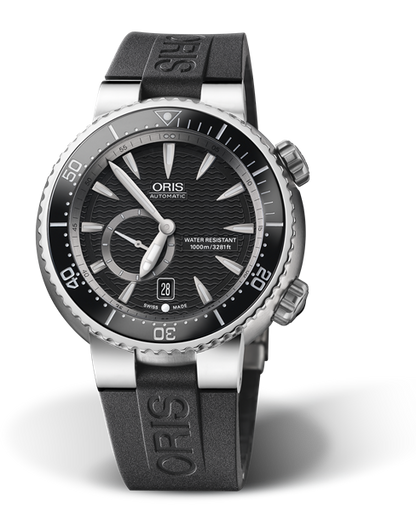 Divers Titan 'C' Small Second, Date, 47.00 mm, Black, Rubber Strap, Stainless steel screw-in security crown and Helium valve, Multi-piece titanium case, ceramic minutes scale top ring