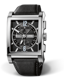 Rectangular Titan Chronograph, 38.00 x 43mm, Black, Leather Strap, Stainless steel crown and pushers, Multi-piece titanium case