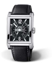 Rectangular Titan Day Date, 33.80 x 39mm, Black, Leather Strap, Stainless steel crown, Multi-piece titanium case