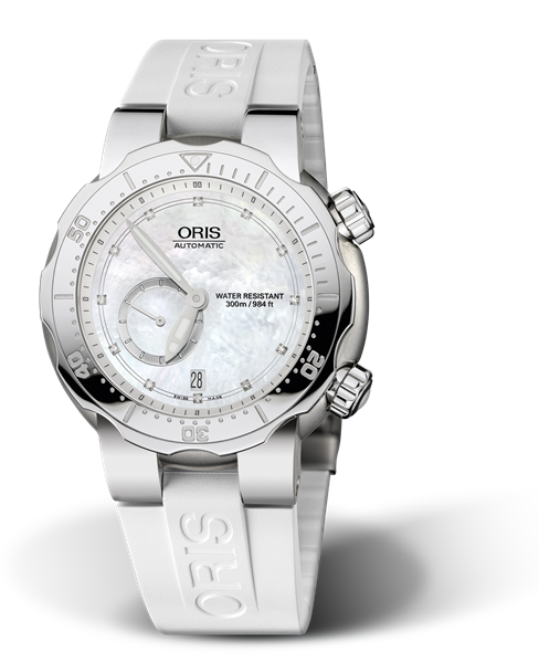 Divers Titan Small Second, Date, Diamonds, 44.00 mm, White, Rubber Strap, Stainless steel screw-in security crown and Helium valve, Multi-piece titanium case, minutes scale top ring