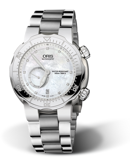 Divers Titan Small Second, Date, Diamonds, 44.00 mm, White, Titanium Strap, Stainless steel screw-in security crown and Helium valve, Multi-piece titanium case, minutes scale top ring