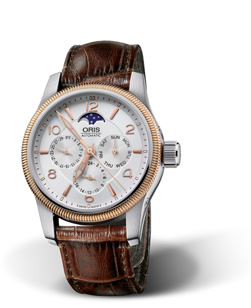 Big Crown Complication, 40mm, Grey, Leather Strap, Stainless steel screw-in security crown, Multi-piece stainless steel case, rose gold PVD plated top ring