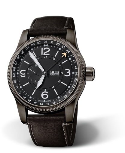 Swiss Hunter Team Limited Edition, 46mm, Black, Leather Strap, Stainless steel grey PVD plated screw-in security crown, Multi-piece stainless steel case, grey PVD plated