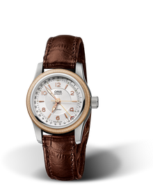 Big Crown Pointer Date, 30mm, Grey, Leather Strap, Stainless steel screw-in security crown, Multi-piece stainless steel case, rose gold PVD plated top ring