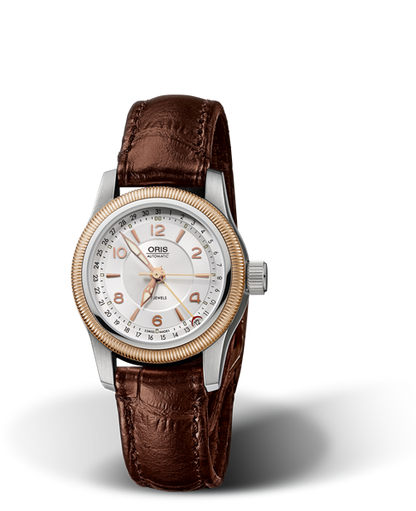 Big Crown Pointer Date, 30mm, Grey, Leather Strap, Stainless steel screw-in security crown, Multi-piece stainless steel case, rose gold PVD plated top ring