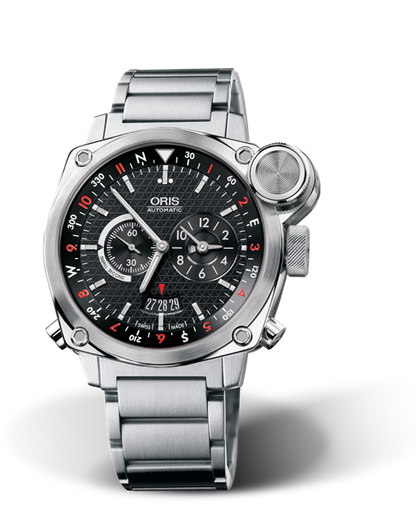 BC4 Flight Timer, 42.70 mm, Black, Stainless steel Strap, Stainless steel Oris Quick Lock security crown, vertical crown and pushers, Multi-piece stainless steel case