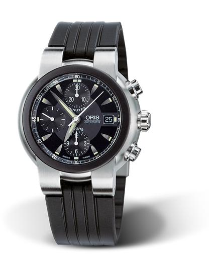 TT1 Chronograph 2000, 42.50mm, Black, Rubber Strap, Stainless steel screw-in security crown and pushers, Multi-piece stainless steel case, rubber top ring