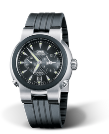 TT1 Worldtimer, 42mm, Black, Rubber Strap, Stainless steel screw-in security crown and pushers, Multi-piece stainless steel case, rubber top ring