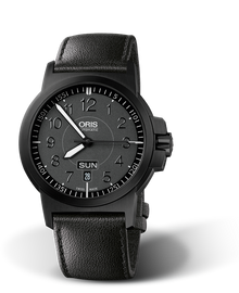 BC3 Advanced, Day Date, 42mm, Black, Leather Strap, Stainless steel screw-in security crown, black plated, Multi-piece stainless steel case, black DLC plated