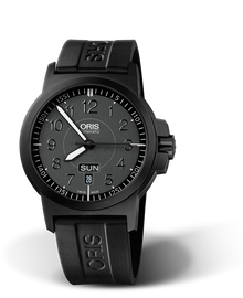 BC3 Advanced, Day Date, 42mm, Black, Rubber Strap, Stainless steel screw-in security crown, black plated, Multi-piece stainless steel case, black DLC plated
