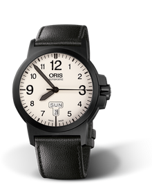 BC3 Advanced, Day Date, 42mm, White, Leather Strap, Stainless steel screw-in security crown, black plated, Multi-piece stainless steel case, black DLC plated