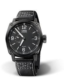 BC4 Small Second, Date, 42.70 mm, Black, Leather Strap, Stainless steel Oris Quick Lock security crown, black plated, Multi-piece stainless steel case, black DLC plated