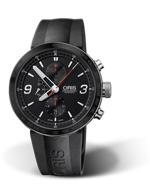 TT1 Chronograph, 45mm, Black, Rubber Strap, Stainless steel crown and pushers, Multi-piece stainless steel case, ceramic tachymeter scale top ring
