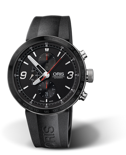 TT1 Chronograph, 45mm, Black, Rubber Strap, Stainless steel crown and pushers, Multi-piece stainless steel case, ceramic tachymeter scale top ring