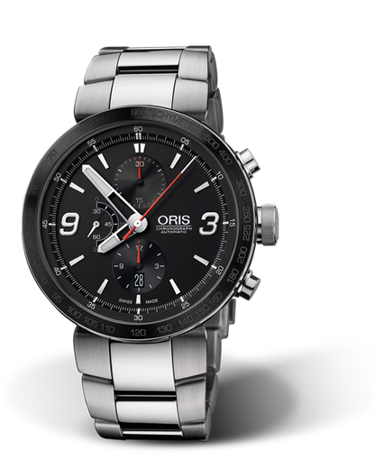 TT1 Chronograph, 45mm, Black, Stainless steel Strap, Stainless steel crown and pushers, Multi-piece stainless steel case, ceramic tachymeter scale top ring