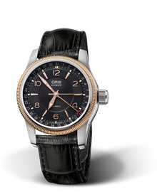 Big Crown Pointer Date, 40mm, Black, Leather Strap, Stainless steel screw-in security crown, Multi-piece stainless steel case, rose gold PVD plated top ring