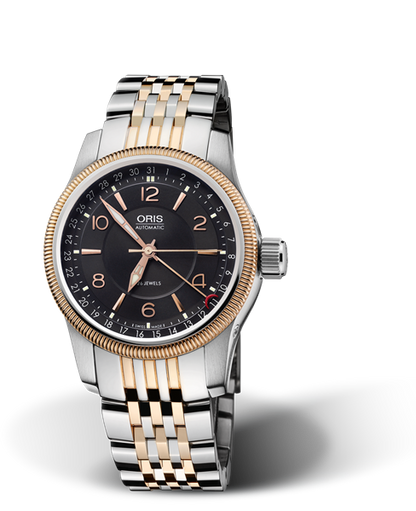 Big Crown Pointer Date, 40mm, Black, Stainless steel Strap, Stainless steel screw-in security crown, Multi-piece stainless steel case, rose gold PVD plated top ring