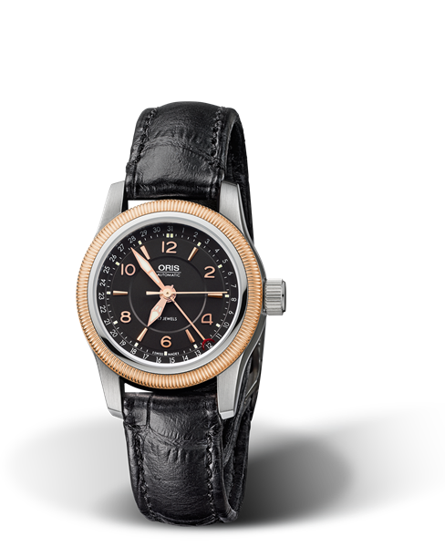 Big Crown Pointer Date, 30mm, Black, Leather Strap, Stainless steel screw-in security crown, Multi-piece stainless steel case, rose gold PVD plated top ring