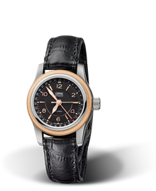 Big Crown Pointer Date, 30mm, Black, Leather Strap, Stainless steel screw-in security crown, Multi-piece stainless steel case, rose gold PVD plated top ring