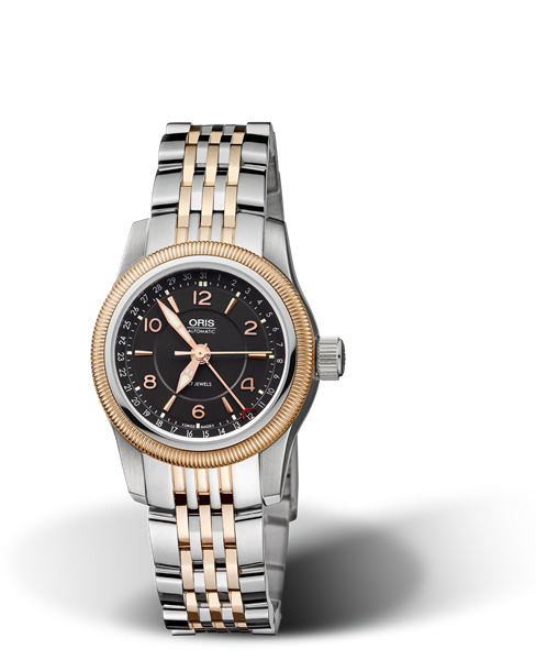 Big Crown Pointer Date, 30mm, Black, Stainless steel Strap, Stainless steel screw-in security crown, Multi-piece stainless steel case, rose gold PVD plated top ring