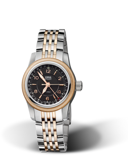 Big Crown Pointer Date, 30mm, Black, Stainless steel Strap, Stainless steel screw-in security crown, Multi-piece stainless steel case, rose gold PVD plated top ring