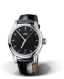 Classic Date, 37mm, Black, Leather Strap, Stainless steel crown, Multi-piece stainless steel case