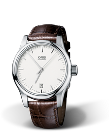 Classic Date, 37mm, Grey, Leather Strap, Stainless steel crown, Multi-piece stainless steel case