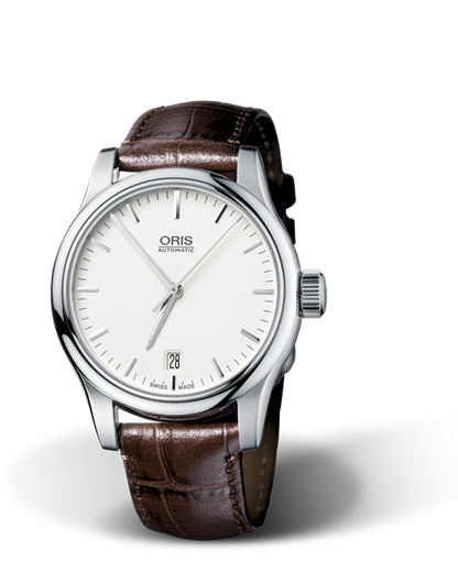 Classic Date, 37mm, Grey, Leather Strap, Stainless steel crown, Multi-piece stainless steel case