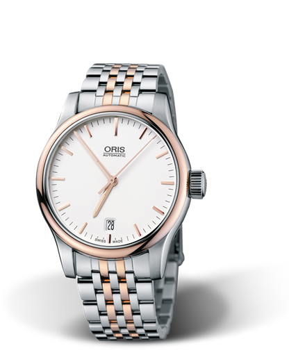 Classic Date, 37mm, Grey, Stainless steel Strap, Stainless steel crown, Multi-piece stainless steel case, rose gold PVD plated top ring